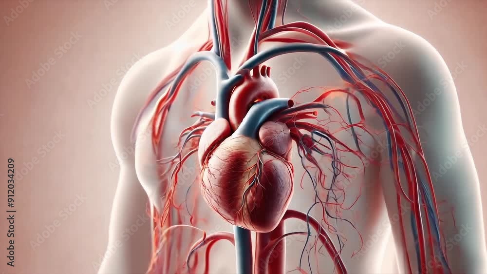 Detailed 3D Beating Heart Anatomy Animation Loop - Comprehensive Blood ...