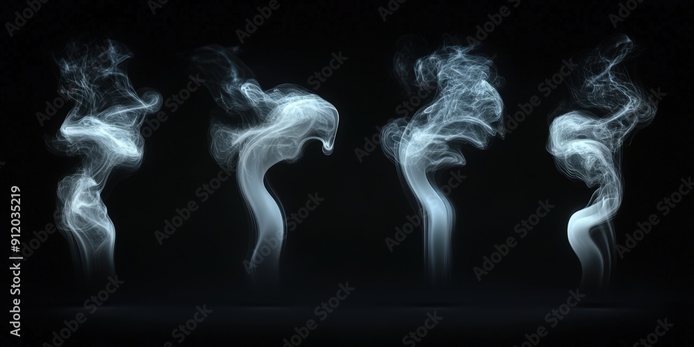 Fototapeta premium Abstract Smoke Patterns on Black Background, White Smoke Collection on Black Background