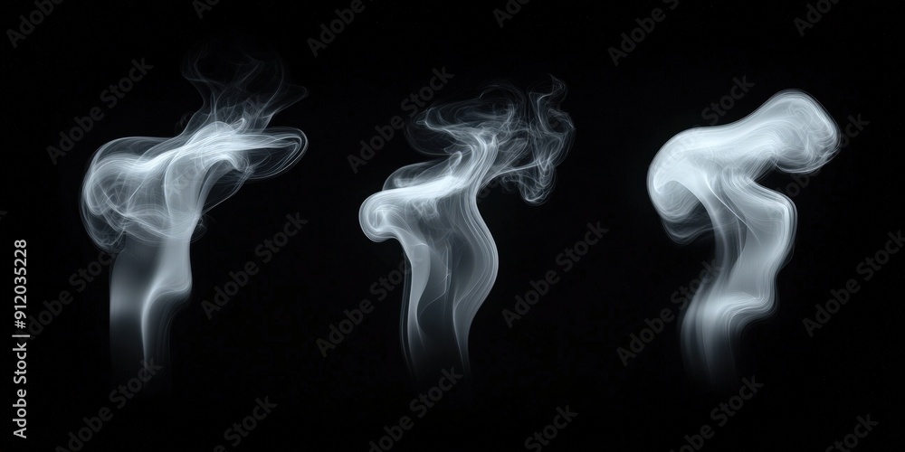 Fototapeta premium Abstract Smoke Patterns on a Black Background,White Smoke Collection on Black Background
