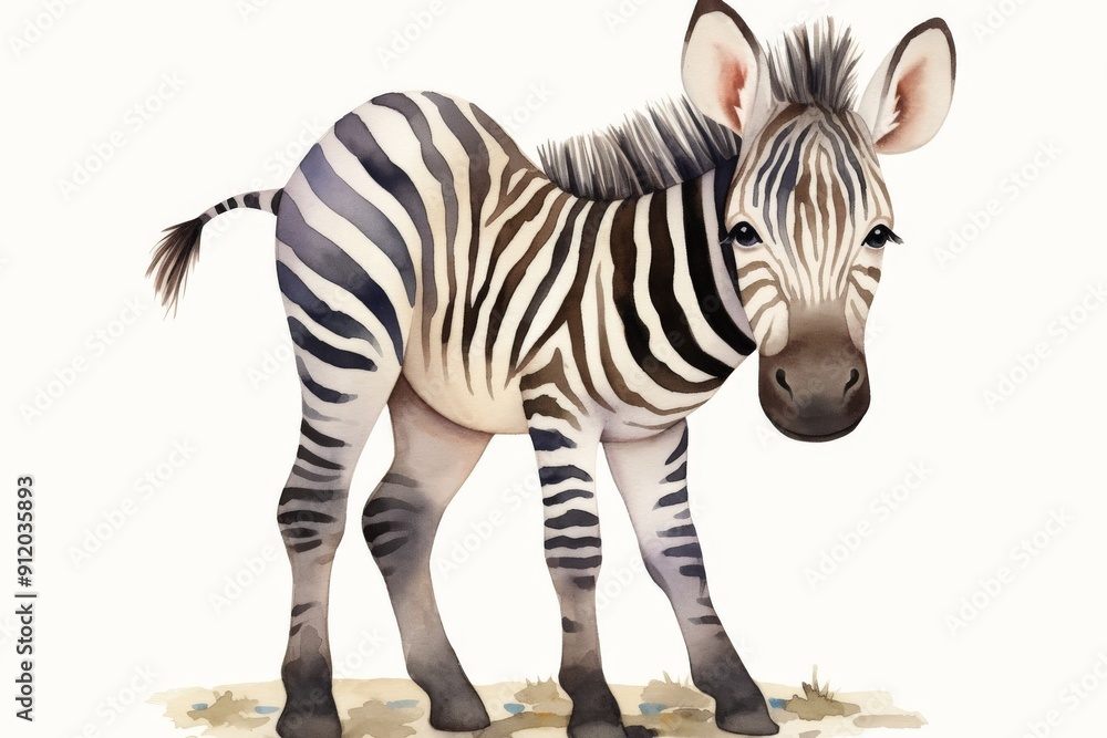 Fototapeta premium illustration watercolor cute baby zebra