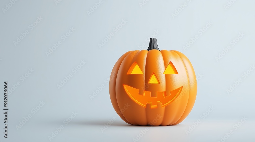 Brightly lit halloween pumpkin with carved face displayed against simple background. Brightly lit halloween pumpkin with carved face displayed against simple background.