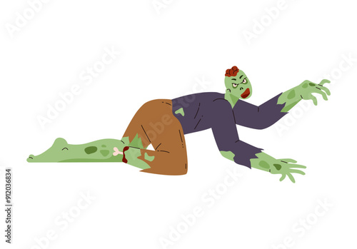 Vector illustration of a zombie without a leg with that crawls in search of prey