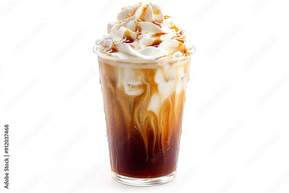 Chilled Iced Coffee with Whipped Cream isolated on white background Chilled Iced Coffee with Whipped Cream isolated on white background