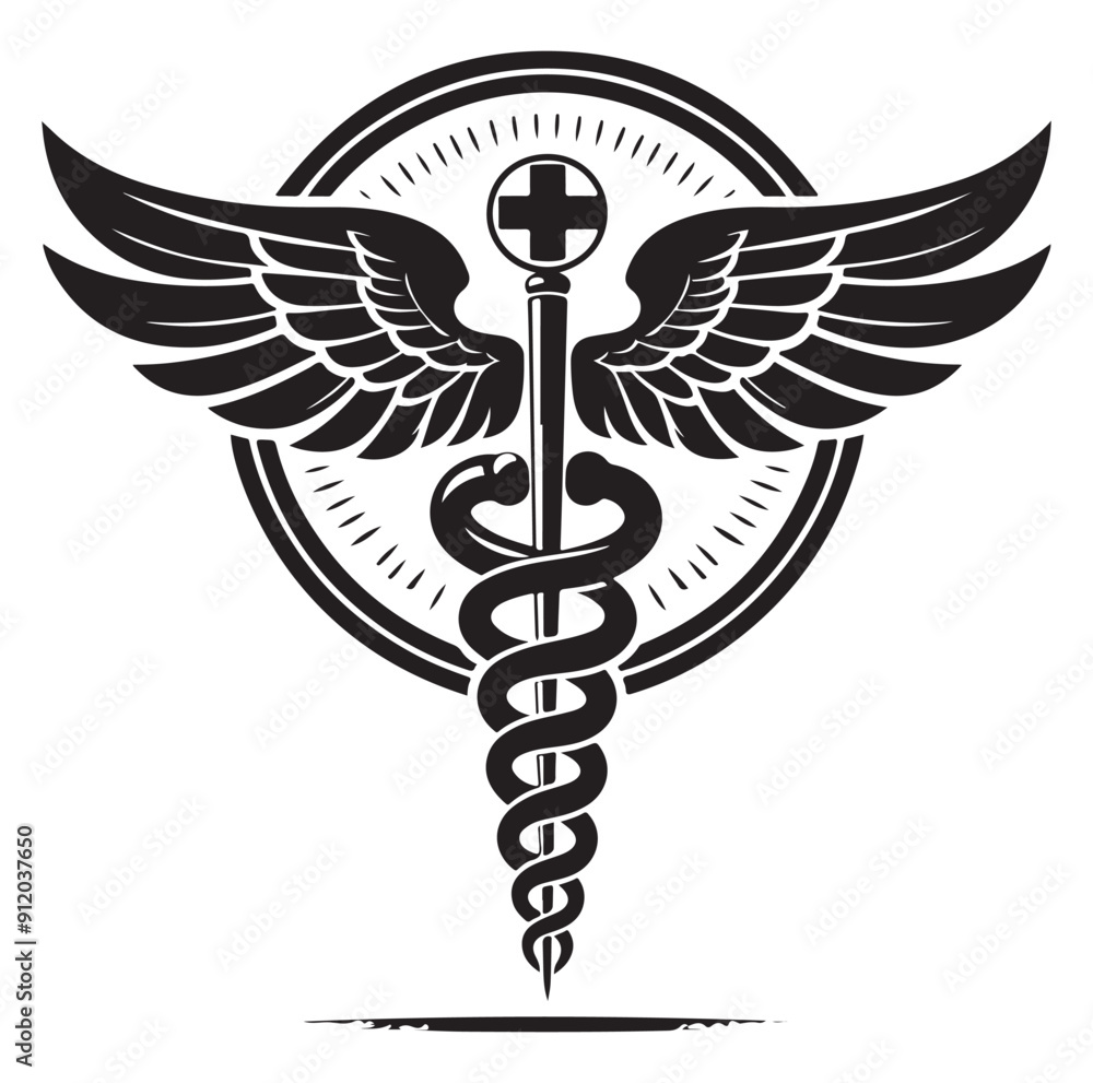Caduceus health vector silhouette black vector art illustration design. Caduceus health vector silhouette black vector art illustration design.