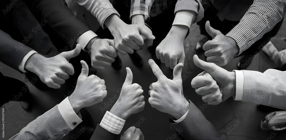Top View of Business People Giving Thumbs Up Showing Success Top View of Business People Giving Thumbs Up Showing Success