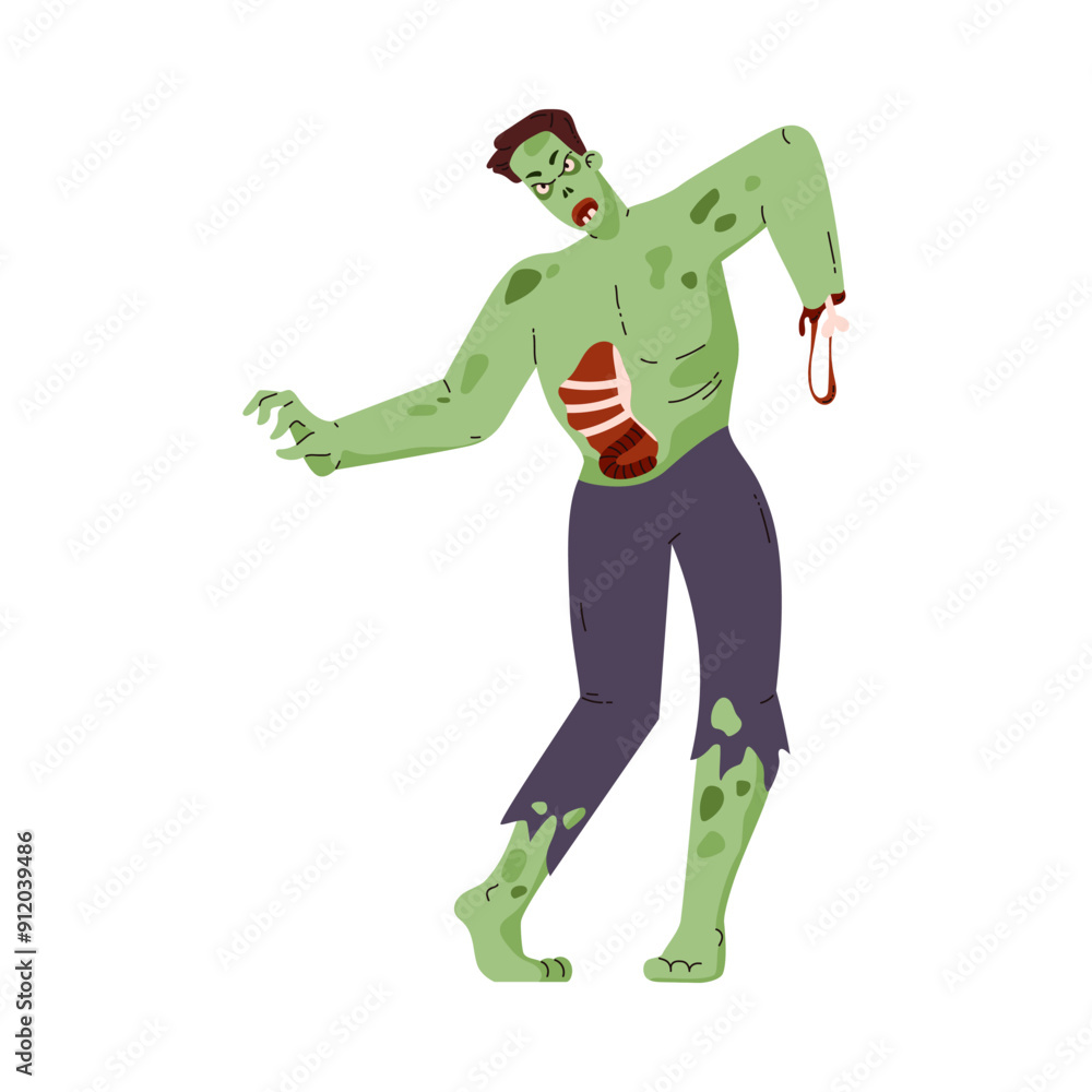 Vector illustration with a zombie without an arm and a wound on the ribs Vector illustration with a zombie without an arm and a wound on the ribs