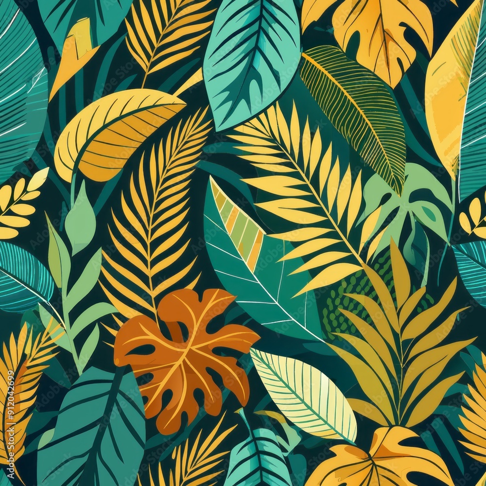 seamless pattern of lush tropical leaves and foliage seamless pattern of lush tropical leaves and foliage