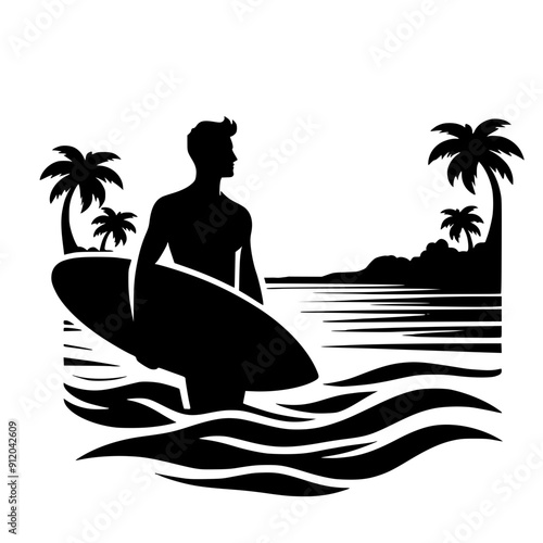 silhouette of a ma  on the beach with surfboard