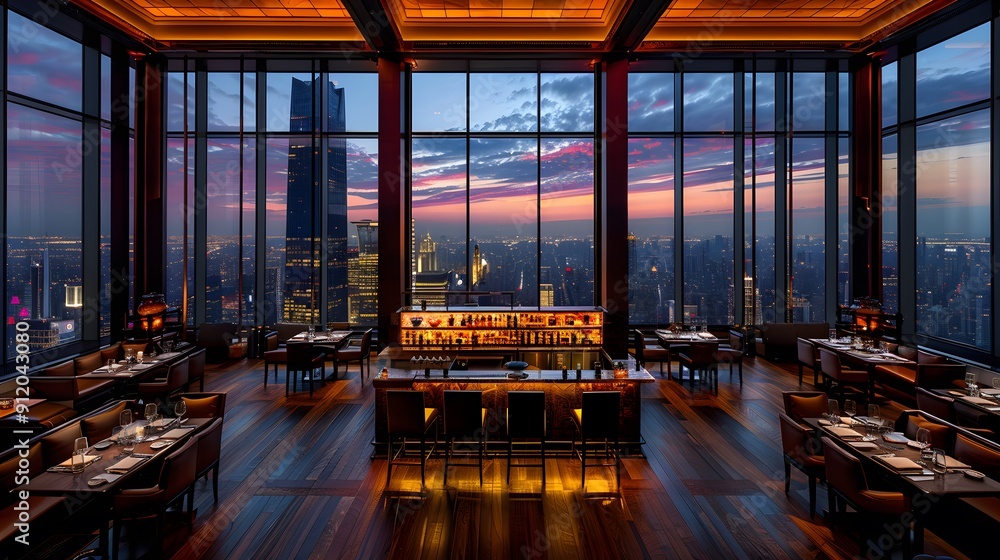 Luxury Rooftop Bar with City Skyline View Luxury Rooftop Bar with City Skyline View