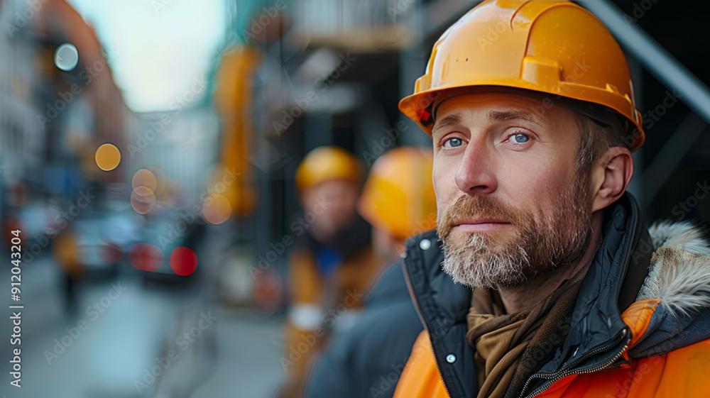 a geotechnical engineer speaking with construction foremen at a new building site. The engineer is holding a clipboard.generative ai a geotechnical engineer speaking with construction foremen at a new building site. The engineer is holding a clipboard.generative ai