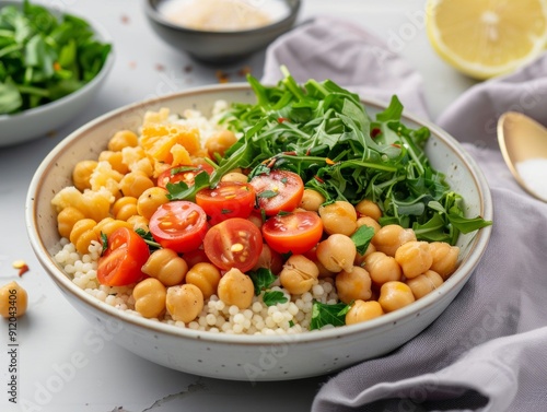 A gluten-free dish featuring chickpeas, with a fiber-rich focus and Mediterranean flavors