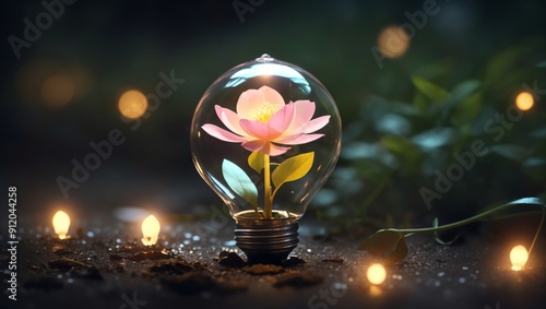 Light Bulb with Flower Inside Illuminates with Ethereal Glow by Renowned Artists