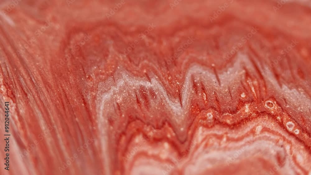 Acrylic marble. Ink wave. Blur red white color sparkling particles texture liquid polish blend flow motion abstract art background. Acrylic marble. Ink wave. Blur red white color sparkling particles texture liquid polish blend flow motion abstract art background.