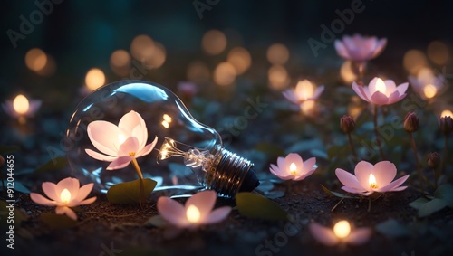 Light Bulb with Flower Inside Illuminates with Ethereal Glow by Renowned Artists