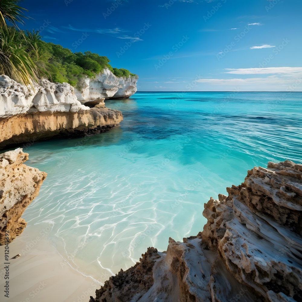 Obraz premium Sunny beach with turquoise sea and