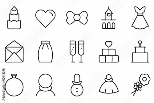 Elegant Wedding Ceremony Icon Set Vector | Printable Graphics Design File