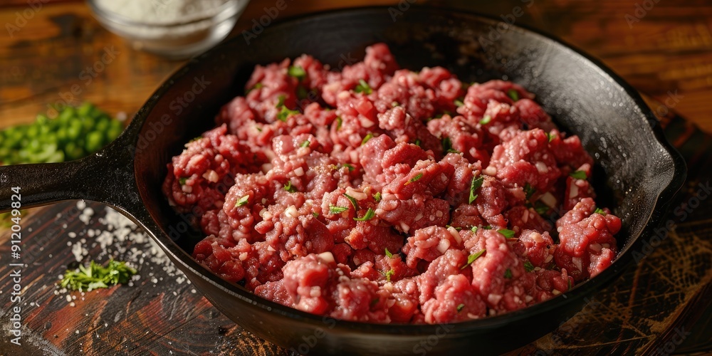 Browning ground beef in a cast iron skillet for preparing homemade hamburger helper