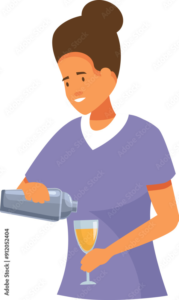 Smiling bartender preparing alcoholic beverage, pouring cocktail from shaker into glass Smiling bartender preparing alcoholic beverage, pouring cocktail from shaker into glass