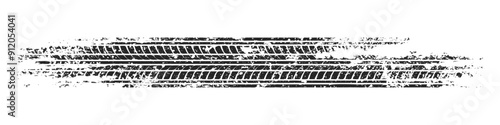 Grunge tire track, wheel braking marks. Truck, car or motorcycle tread pattern silhouette. Auto race, motorsport, speed racing design element. Vector illustration