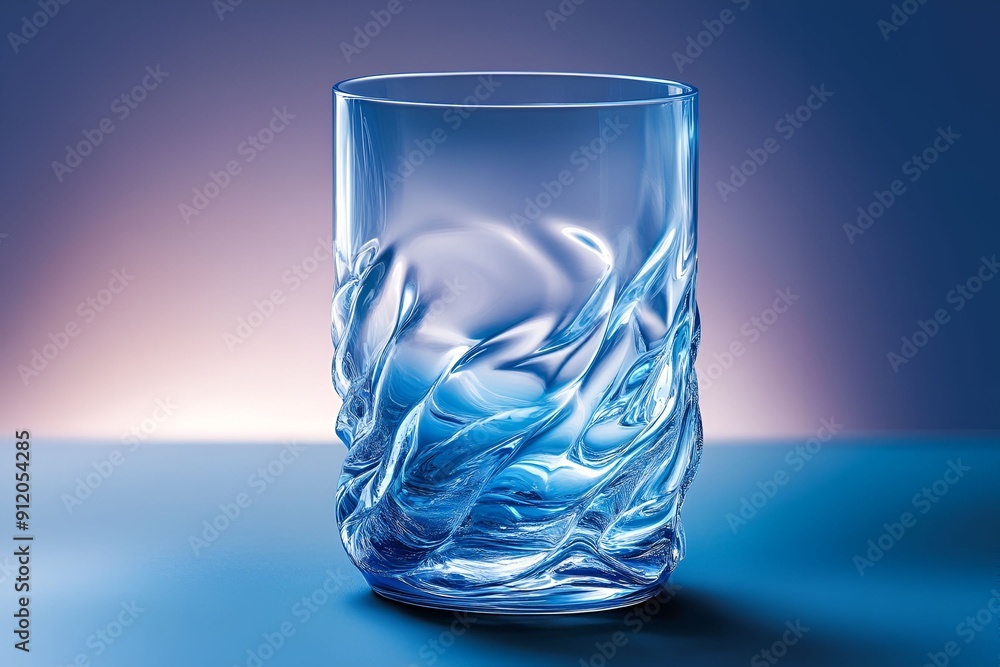 glass of water on blue