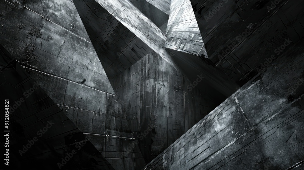 Sharp angles of concrete intersect dramatically, bathed in fading light, revealing the beauty of urban architecture and the play of shadow and texture Sharp angles of concrete intersect dramatically, bathed in fading light, revealing the beauty of urban architecture and the play of shadow and texture