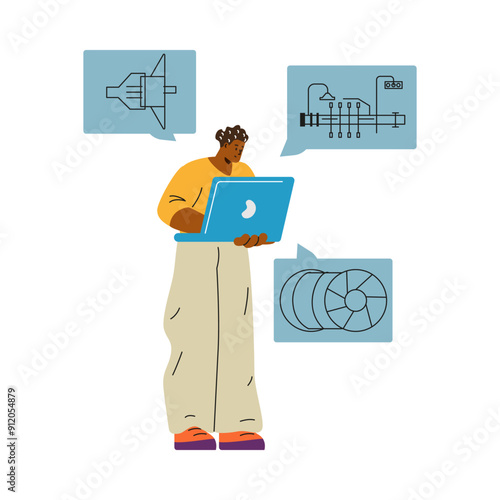 Shipbuilding engineer, marine design specialist. Flat style.