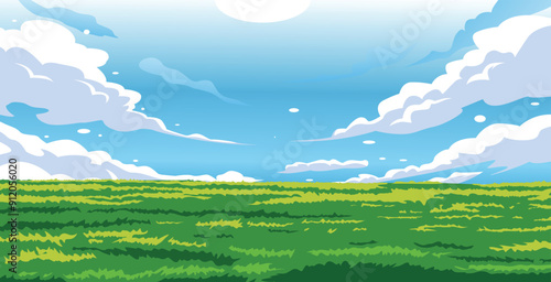 vector view of a herd of wild grass against a clear sky background