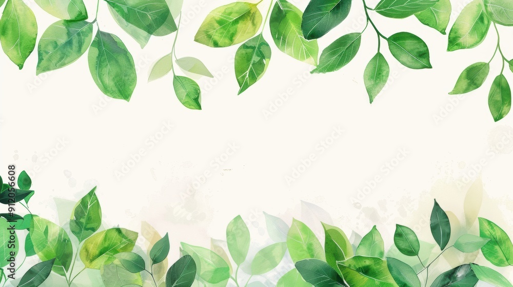 Border with green leaves, blank page Border with green leaves, blank page
