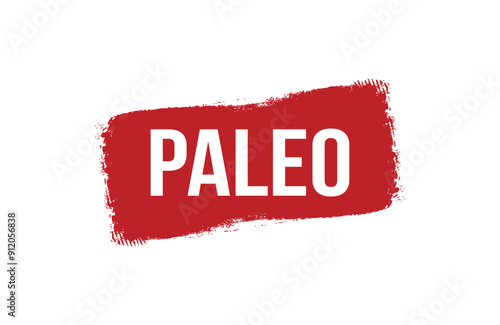 Brush style paleo red banner design isolated on white background.