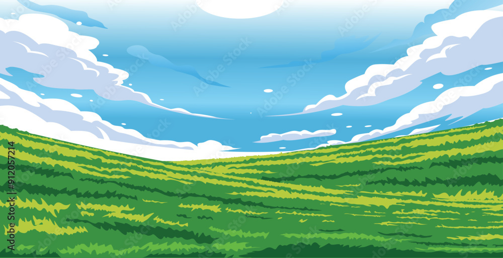 vector view of meadow in clear sky vector view of meadow in clear sky