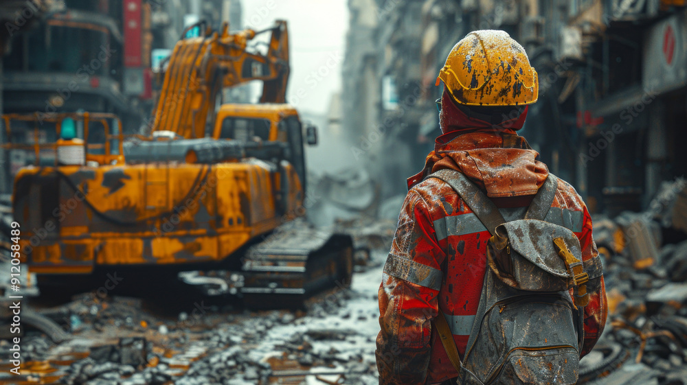 Worker: Construction worker following safety protocols. Activity: Continuing construction work on a building. Location: Construction site.generative ai Worker: Construction worker following safety protocols. Activity: Continuing construction work on a building. Location: Construction site.generative ai