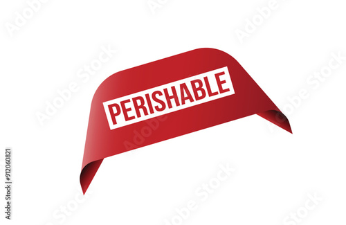 Red banner perishable isolated on white background.