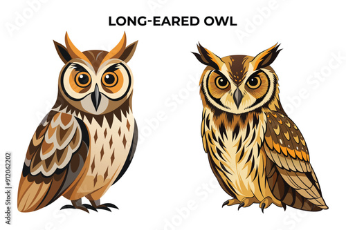 Beautiful Long-eared Owl on white background vector illustration