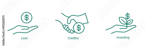 Loan, Creditor, and Investing Vector Icon Set