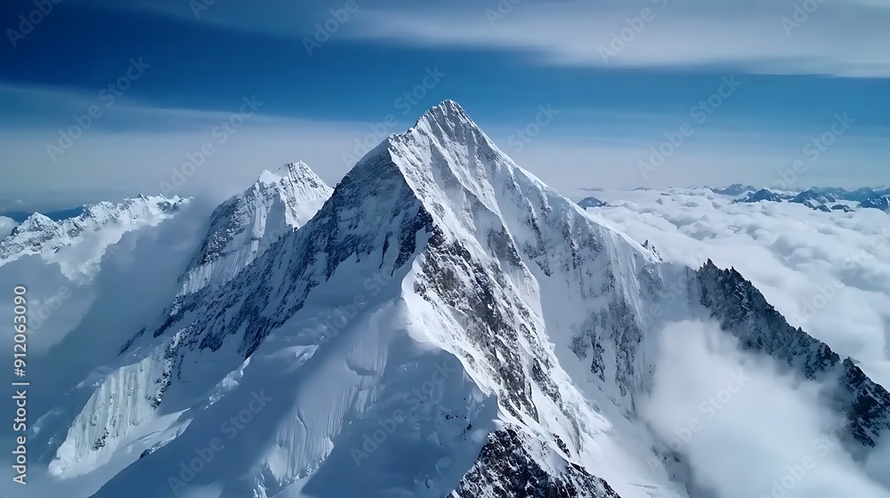Obraz premium High altitude aerial shot of snow-covered mountain peaks, untouched pristine environment