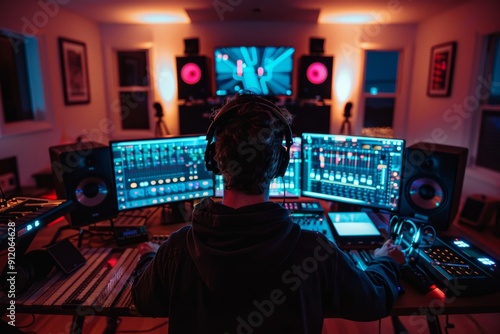 A DJ mixing genres with creative scratching techniques photo