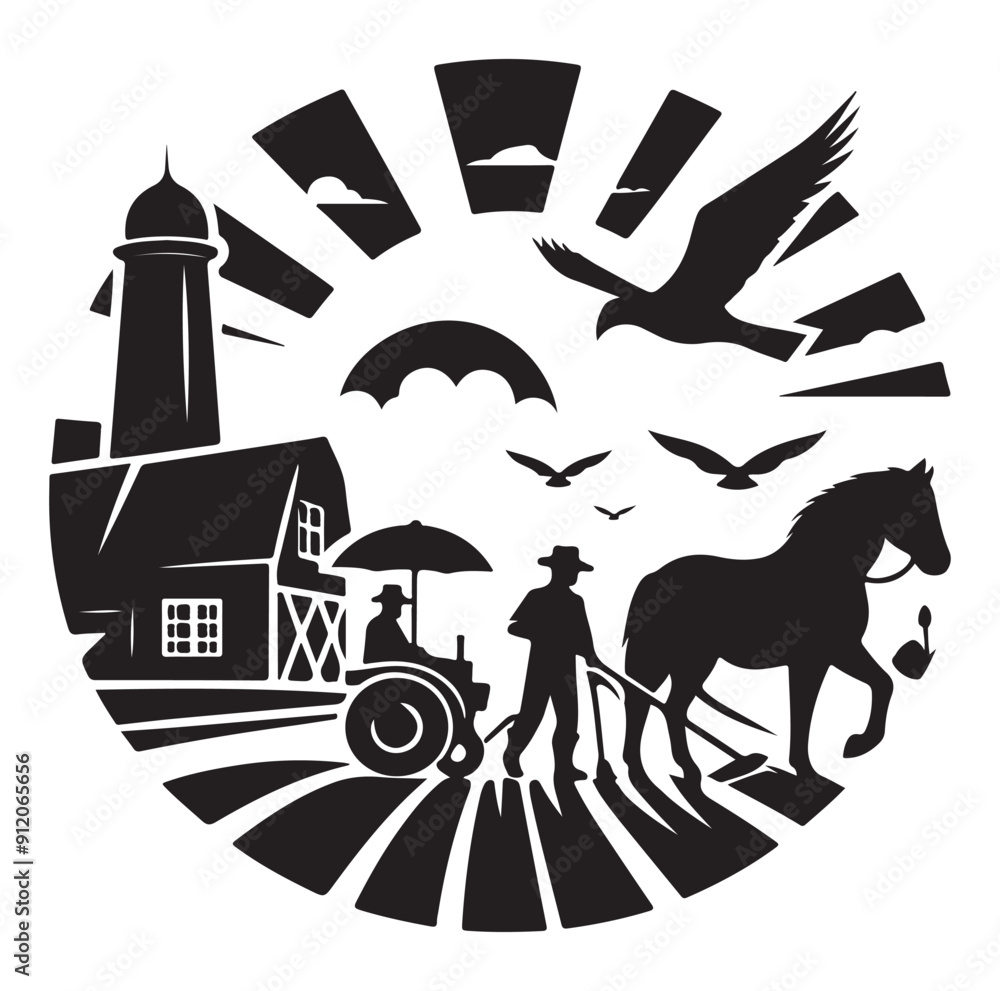 Fototapeta premium Farm animal logo design vector silhouette.