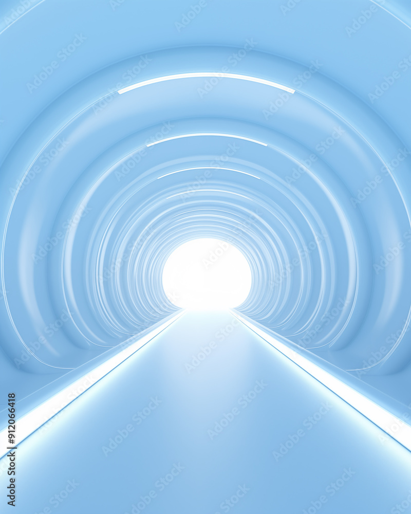 Obraz premium Background image in a high-tech blue tunnel with blue lights on the ceiling.