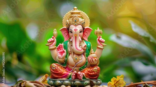 Lord ganesha sculpture on nature background