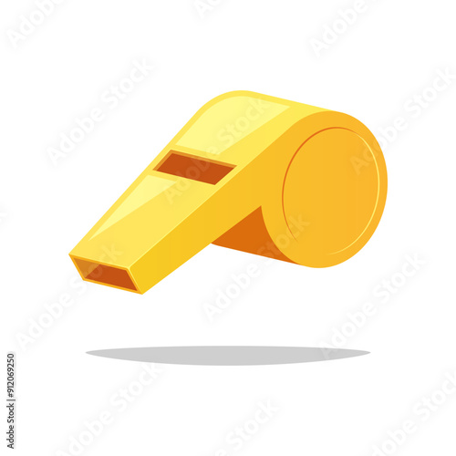 Golden whistle vector isolated on white background.