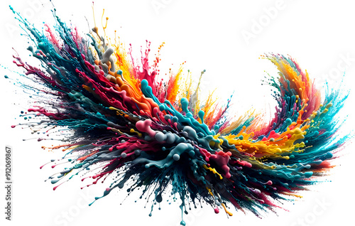 Colorful powder particles burst on a white background