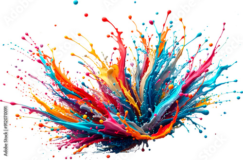 Colorful powder particles burst on a white background