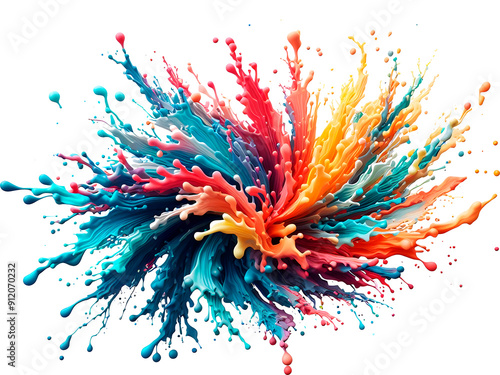 Colorful powder particles burst on a white background