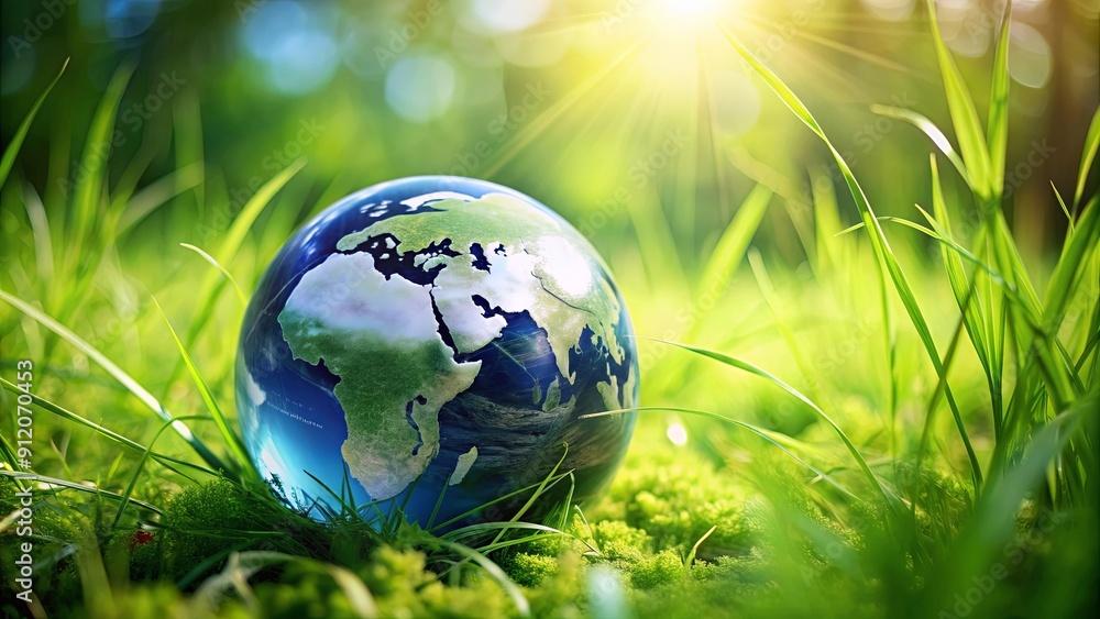 Globe Earth lying in green grass, symbolizing environmental protection and ecology, environment, earth, grass Globe Earth lying in green grass, symbolizing environmental protection and ecology, environment, earth, grass