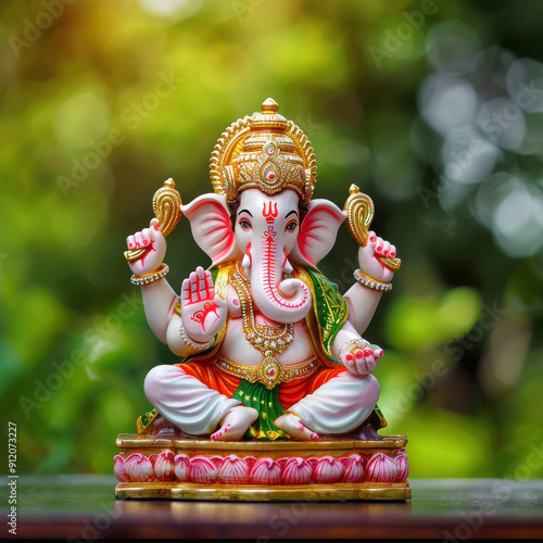 Lord ganesha sculpture on nature background photo