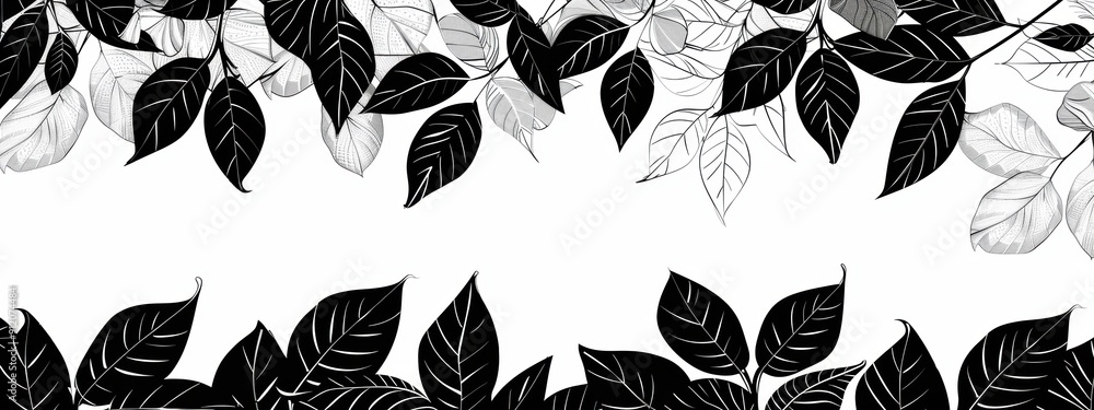 Fototapeta premium Border with black leaves, blank page