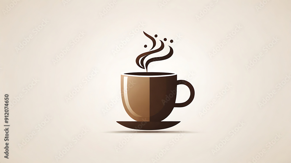 Obraz premium A Minimalist 2D Flat-Style Icon of a Coffee Cup with Steam, Using Simplistic Shapes and Monochromatic Colors, Set Against a Plain White Background