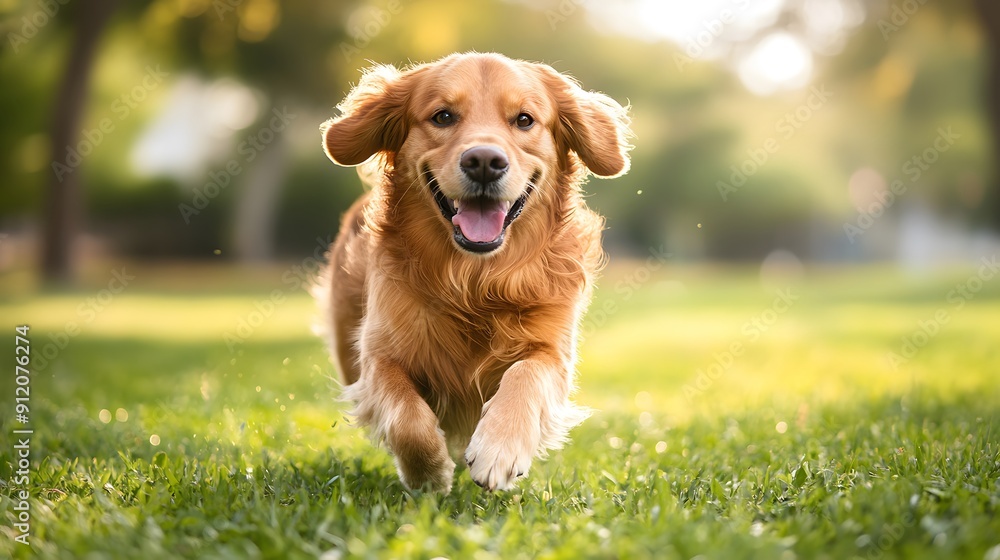 Golden Retriever Running in Green Grass. Golden Retriever Running in Green Grass.