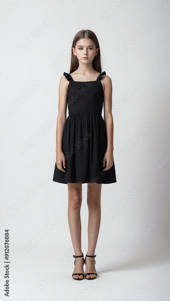 girl in black summer dress on white plain background pictorial model shoot portrait girl in black summer dress on white plain background pictorial model shoot portrait