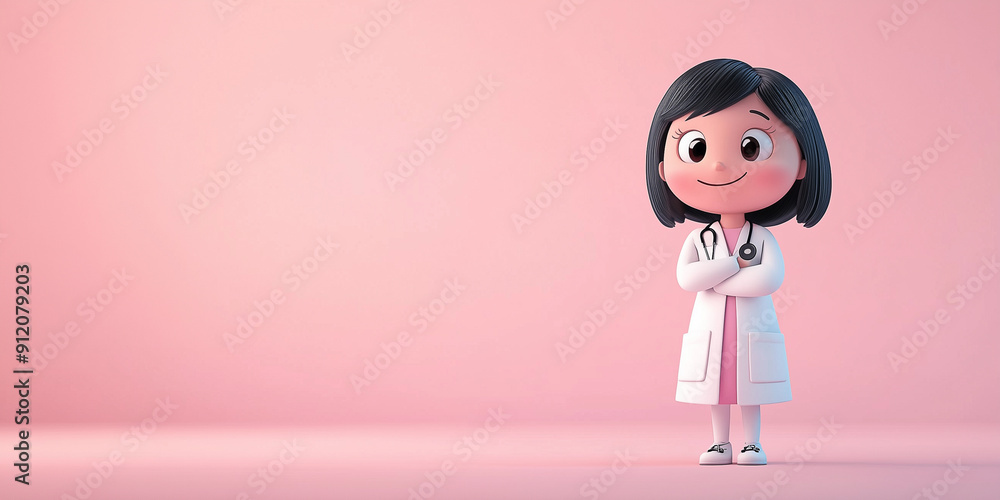 Freundliche Comicfigur Kinderarzt auf neutralen Hintergrund für Werbeschild Banner oder Karte Freundliche Comicfigur Kinderarzt auf neutralen Hintergrund für Werbeschild Banner oder Karte